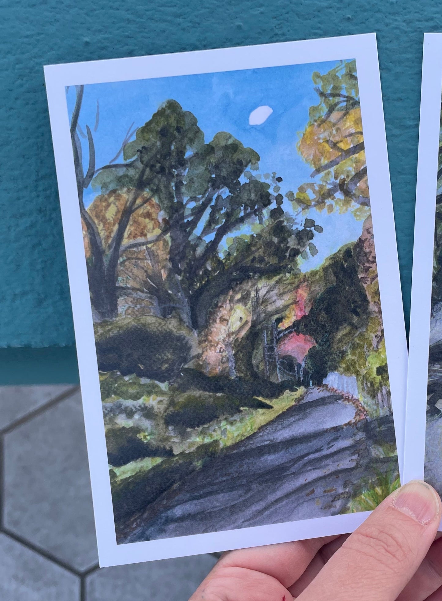 Day Moon: Ecusta Trail in fall postcard