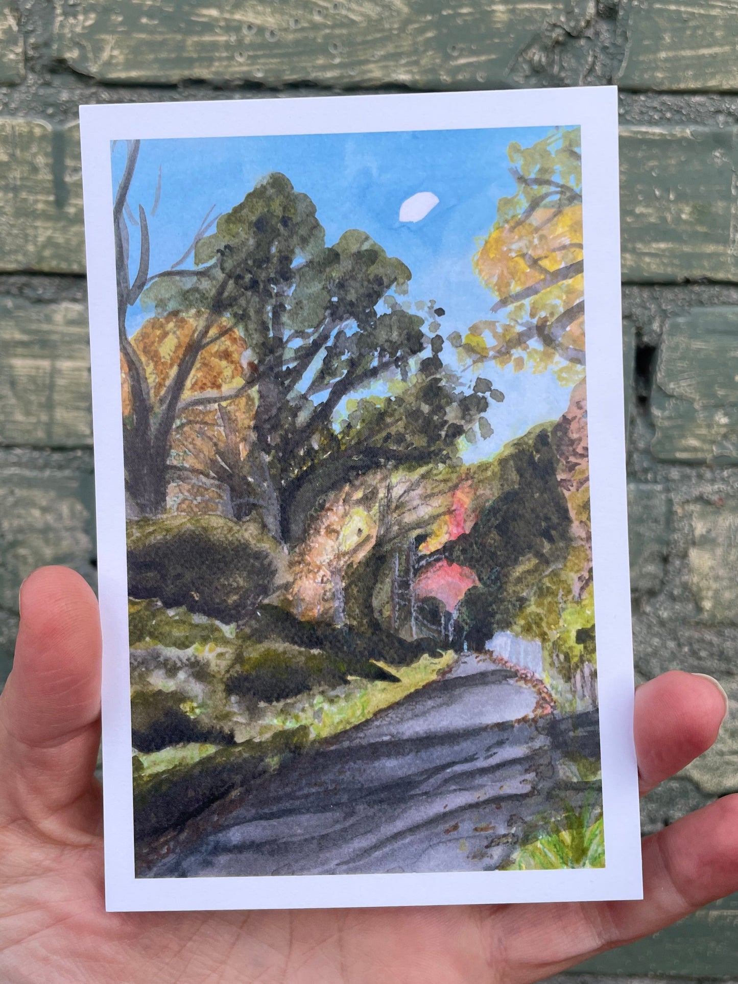 Day Moon: Ecusta Trail in fall postcard