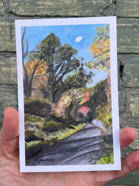 Day Moon: Ecusta Trail in fall postcard